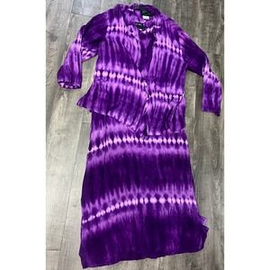 Ashro Dress Womens Sz L Purple Tie Dye 2 Piece Maxi and Cardigan Set
